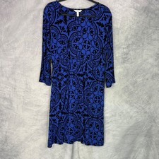 Soma Women's Blue Black soft stretchy Jersey Knit Midi Dress Size Large Pockets