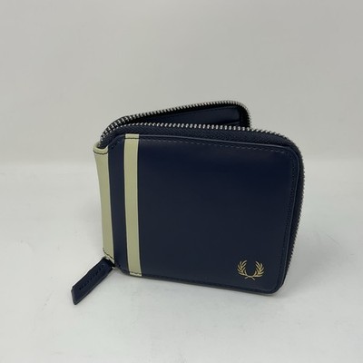 Fred Perry Men's Leather Wallet Navy Blue And Off White Color