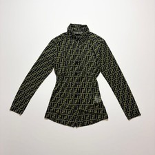 Fendi Vhtf Sheer Long Sleeve Shirt Zucca Pattern Ff Mesh M Women Rare Luxury Des