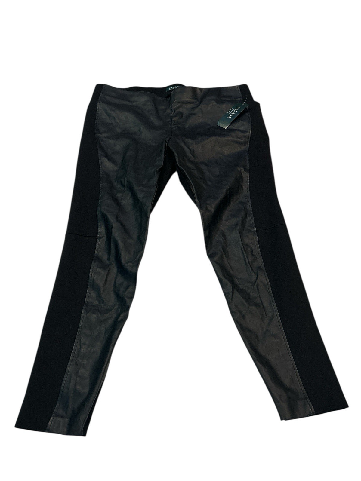 Lauren Ralph Lauren Women's Black Faux Leather Ponte Pants Sz 18W Plus NEW thumbnail 2