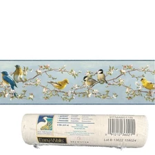 Chesapeake Blue Songbird Border Birds on Floral Branches HTM48511B