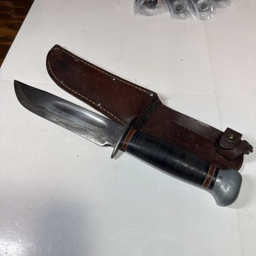 WW2 PAL RH-36 Fixed Blade Stacked Leather Handle Fighting Knife W/Sheath