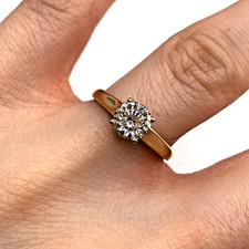 9 ct Gold CZ Round Cut Solitaire Ring 9k 375 Yellow Gold - Size M