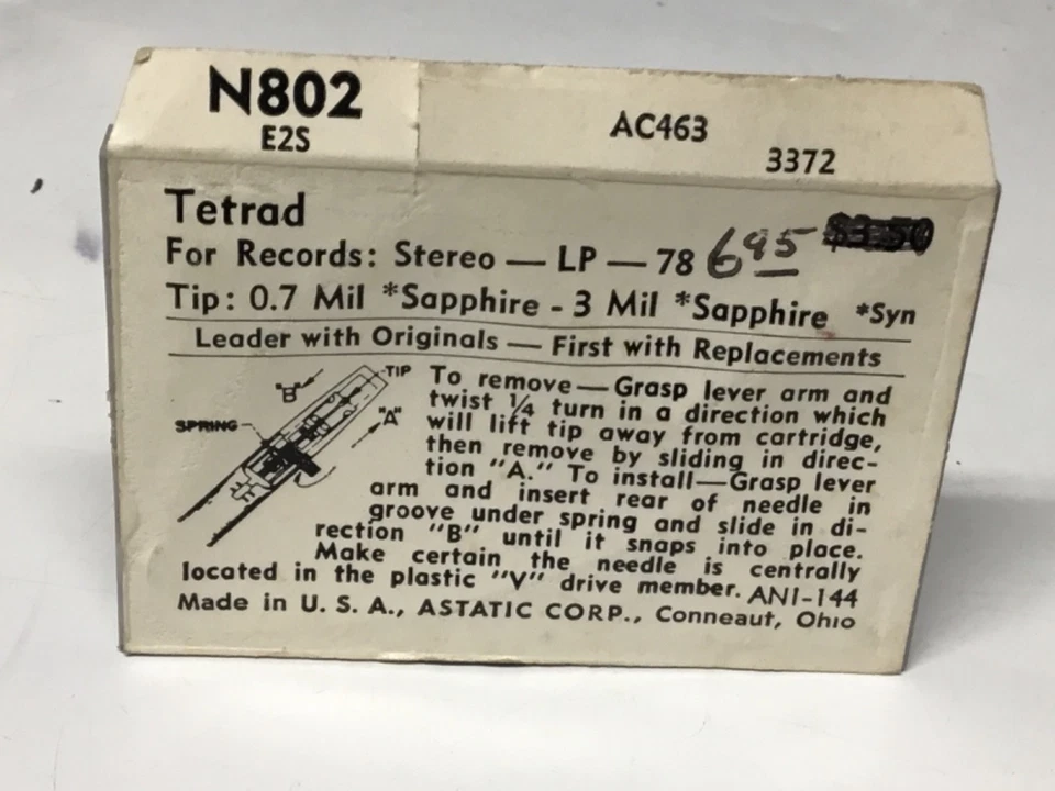 Astatic N802 Tetrad Sanyo AC463 E2S 3372 LP 78 Replacement Stylus Needles - Image 2 of 2