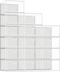 15 Pack X-Large Shoe Storage Boxes Fit Size 12 Stackable Closet Organizer Clear