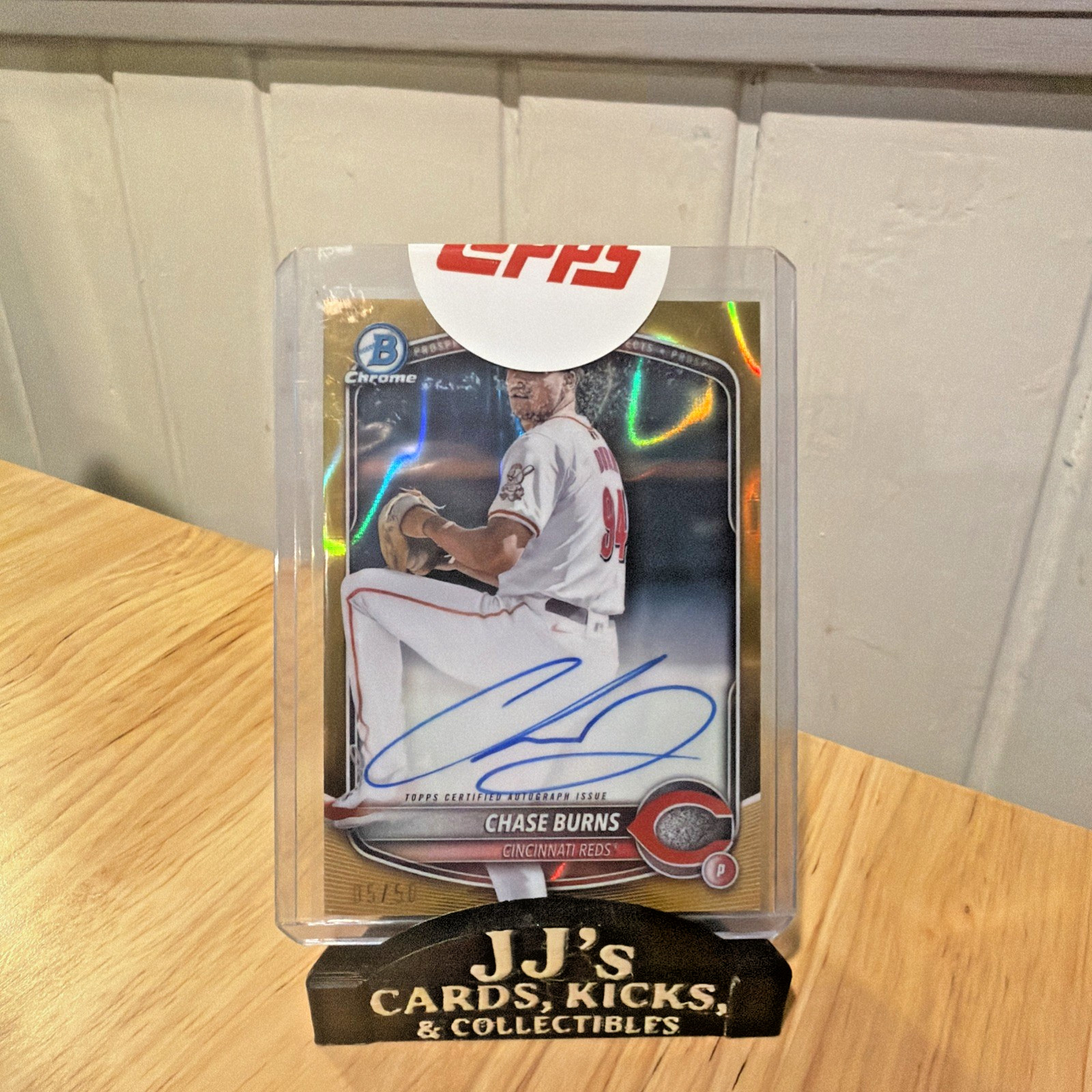 Chase Burns 2025 Bowman Chrome, Prospects Auto Gold Lava Refractor /50, #CPA-CB