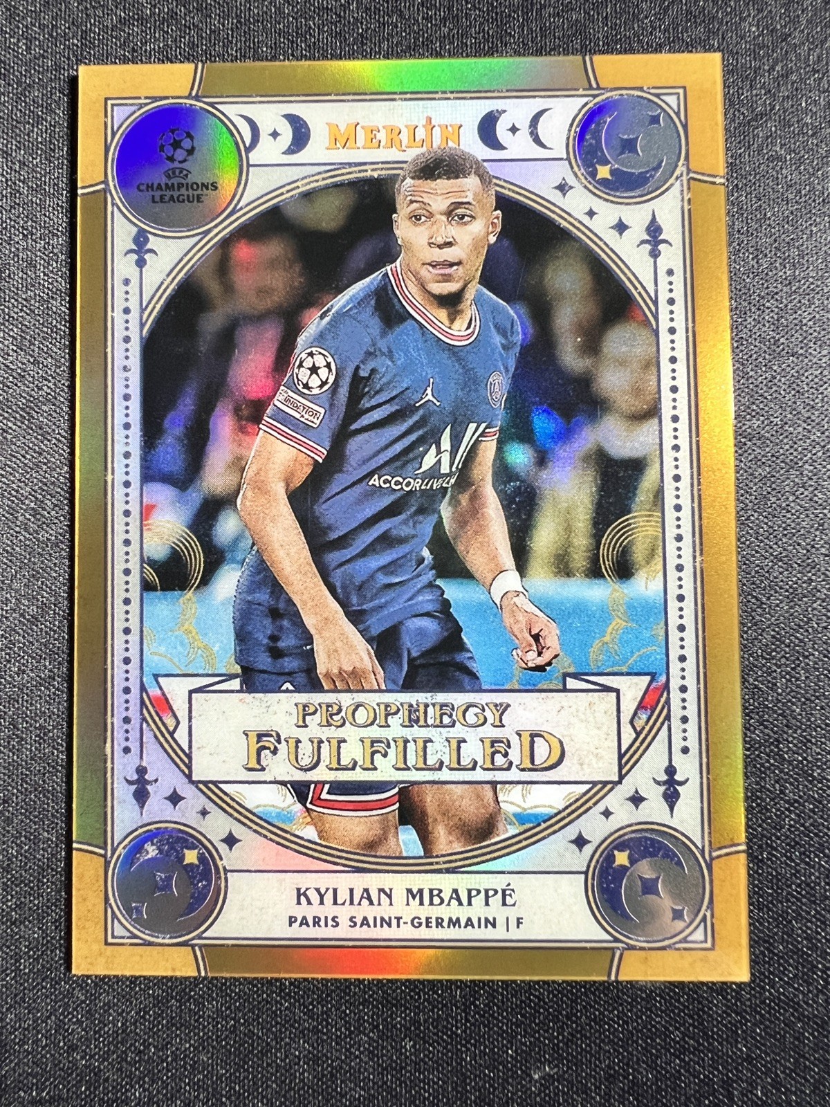2021-22 Topps Merlin Chrome Kylian Mbappe PSG France Prophegy Fulfilled Gold /50 view 1