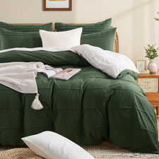 100 Organic Cotton Duvet Cover Queen Size, Pleated Textured Forest Green Duvet
