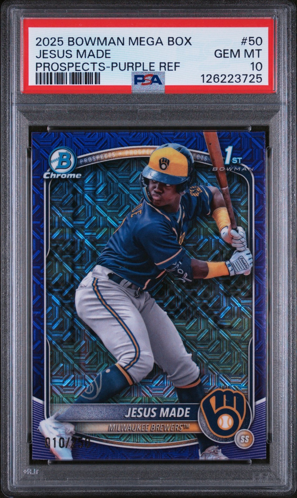 Jesus Made 2025 Bowman Chrome #BCP-50 Purple Mojo Ref (RC) 10/250 GEM MINT 10!