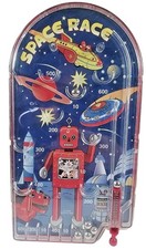 Schylling Space Race Pinball Game Table Top Robot Metal Litho UFO Theme Toy 2006