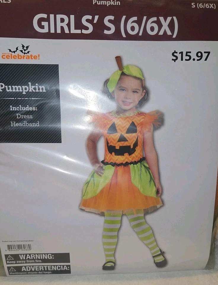 Pumpkin Jack O Lantern Girls Halloween Costume New Size Small 6X - Image 2 of 3
