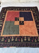 Handmade Patchwork Quilt Autumn 48  Square Leaves Pumpkins Flannel Table Topper