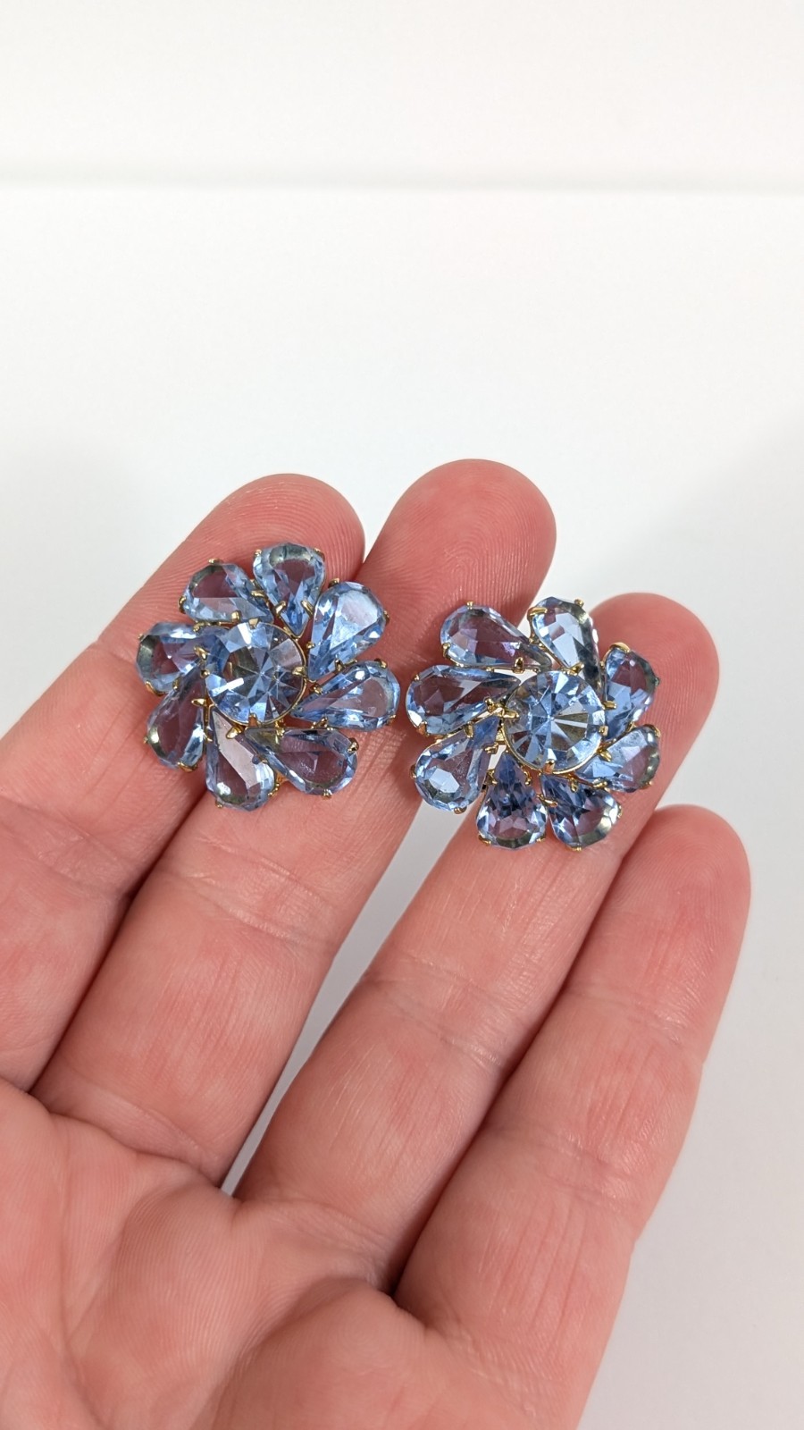 Light Blue Cluster Crystal Open Back Stud Earrings - image 2