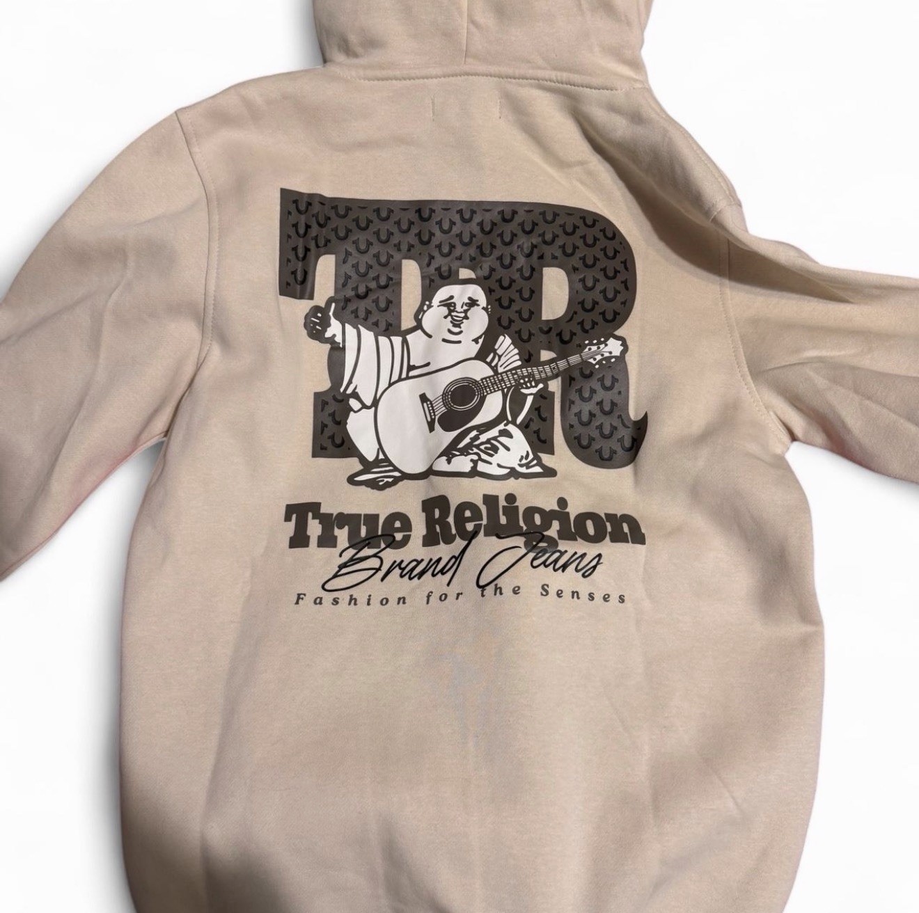 True Religion Brand Jeans Beige Full Zip Hoodie Buddha Graphic Men's Size S thumbnail 2