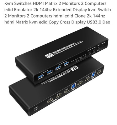 HDMI kvm Switch 2 Monitors 2 Computers edid Emulator 2k 144hz Extended Display 