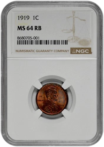 1919 1c Lincoln Wheat Cent NGC Graded MS 64 RB with Purple Red Toning