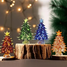 Thyle 4 Pcs Glass Christmas Tree Figurine 2.4 Inch Mini Colorful Crystal Christm