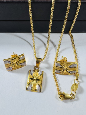 Pure 22K 916 Real Gold Rectangle Shape Earring Necklace 20 inch