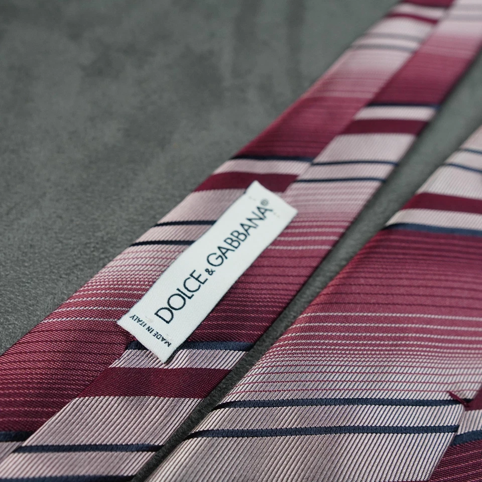 Corbata Dolce & Gabbana Para Hombre Borgoña Rosa Azul Marino Rayas Seda Hecha en Italia Formal Foto 4 de 4