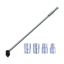 1/2" Dr Knuckle Flexi Breaker Bar 24" Long + 4Pc Socket Set Chrome Vanadium