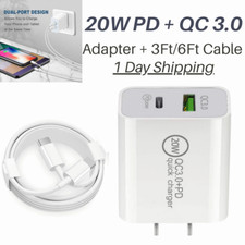 20W PD QC 3.0 USB C Power Adapter Fast Wall Charger Cable For iPhone 13 12 11 LG