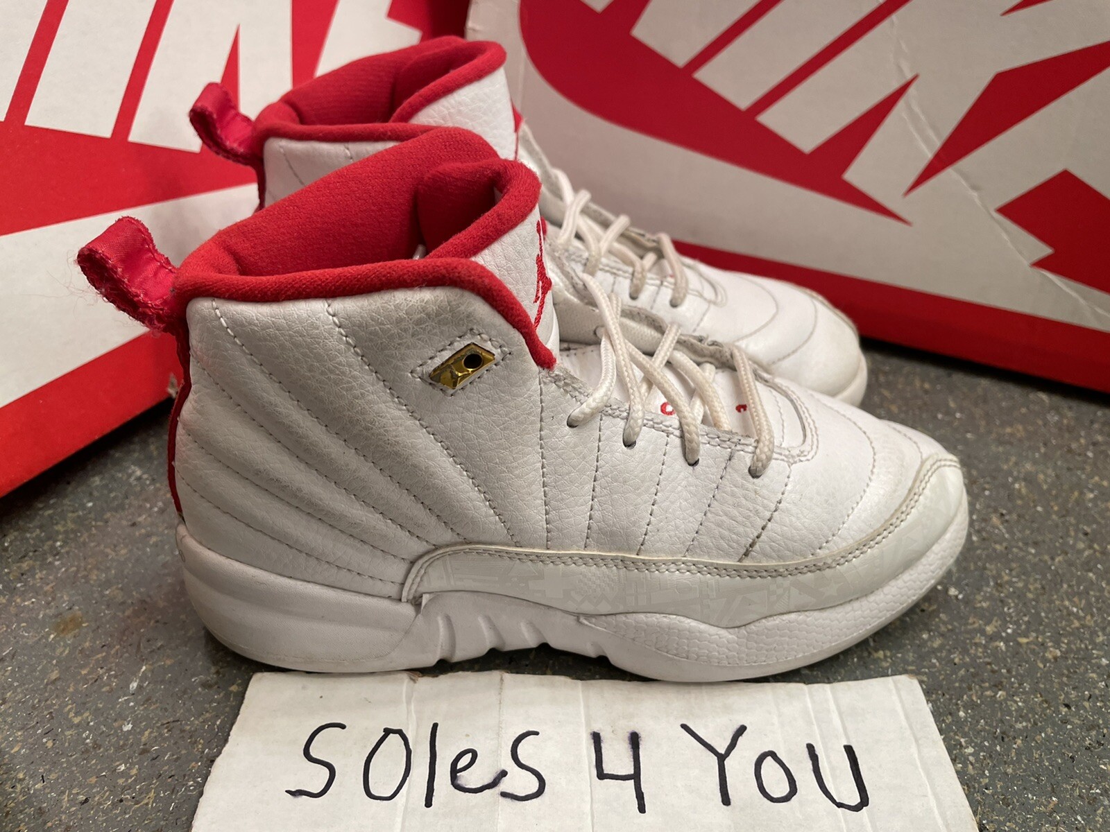 Nike Air Jordan 12 XII Retro FIBA White Cherry Red Gold PS Size 1.5Y