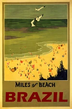 Miles Of Beaches Brazil Sun Umbrellas Ocean Travel Vintage Poster Repro FREE S/H
