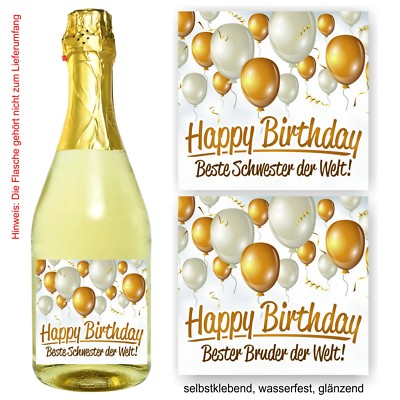 Aufkleber Sektflasche Beste Schwester Bester Bruder Happy Birthday Geburtstag