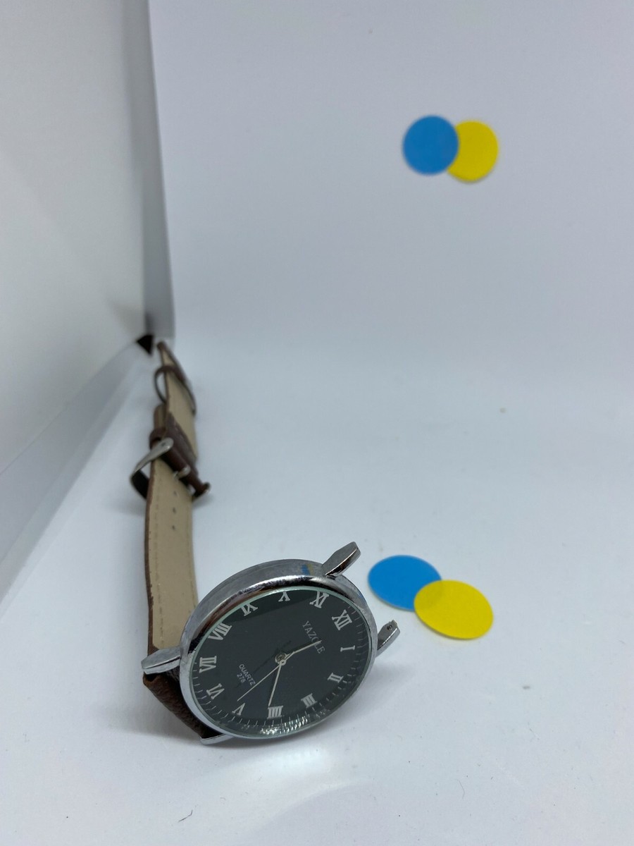 Montre Yazole Homme Quartz, Cadran Noir, Bracelet Cuir - Neuve Sans Boîte