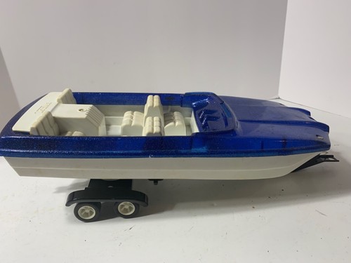 Tonka Jeep Jeepster W/ Plastic Boat & Trailer Blue Vintage Pressed Steel Nice - Picture 7 of 17