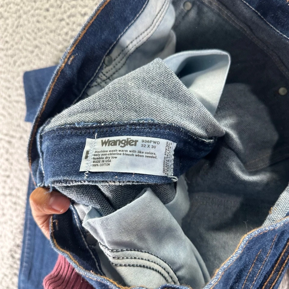 Pantalones de mezclilla Wrangler vintage para hombre 32x30 azul lavado oscuro 936PW rectos vaqueros hechos en EE. UU. Foto 3 de 4