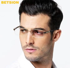 Men's 100% Pure Titanium Eyeglass Frames Half Rimless Glasses Rx able eyewear