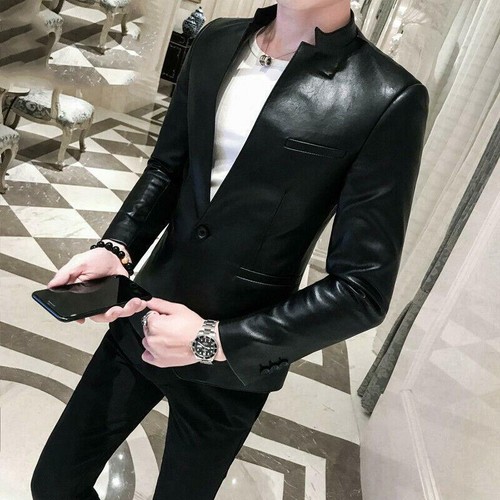 Button Blazers Jacket Leather Coat 