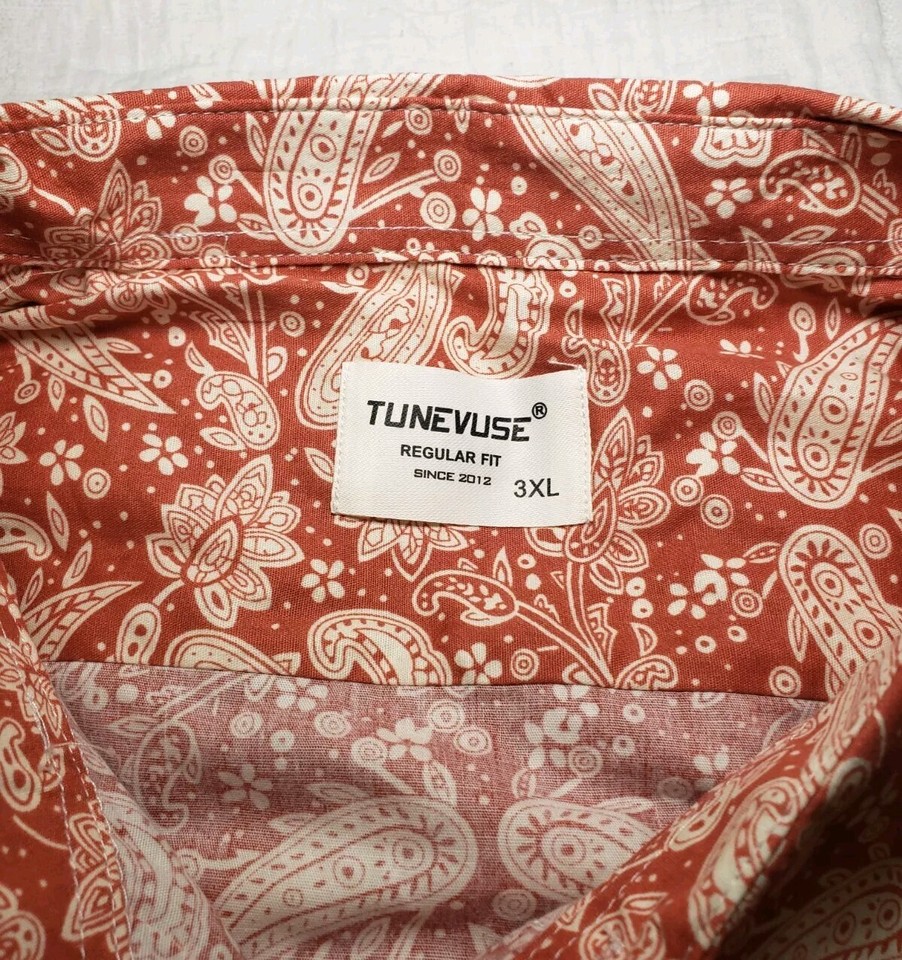 NWT TuneVuse Paisley Designed Coral Peach Mens Button Up Shirt New Size