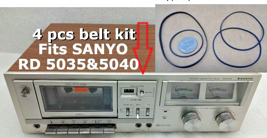 4 PCS BELT KIT FITS SANYO TAPE DECK MODEL RD 5035 & 5040 (4 BELTS
