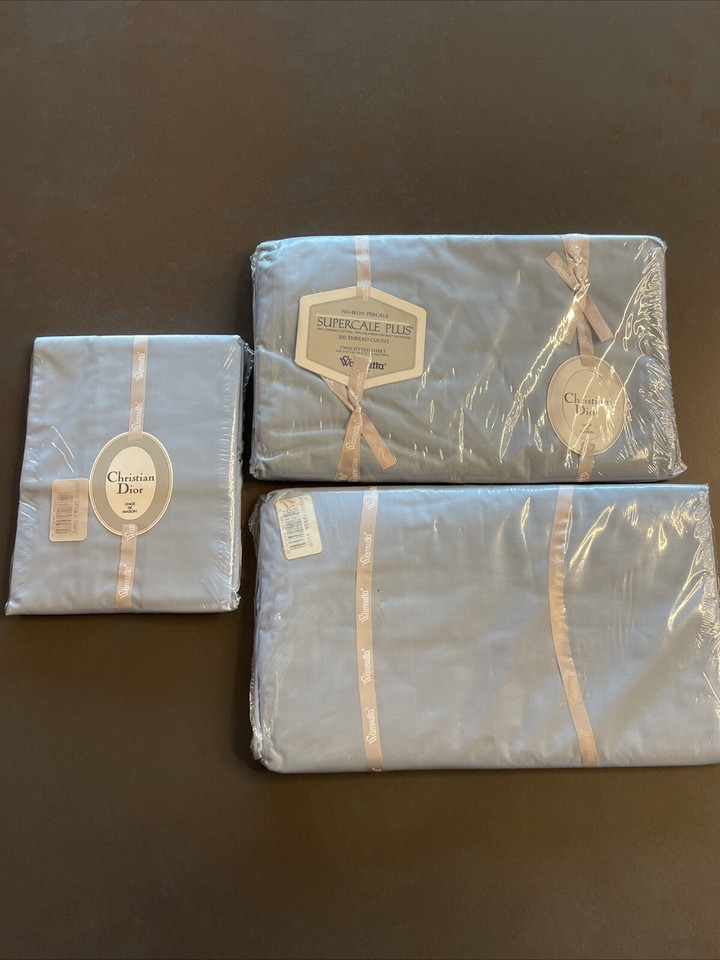 NOS Vintage Wamsutta Christian Dior Pillowcases Twin Flat Fitted Sheets