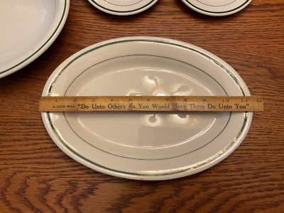 VTG Buffalo China White Restaurant Ware Green Banded Lot of 6