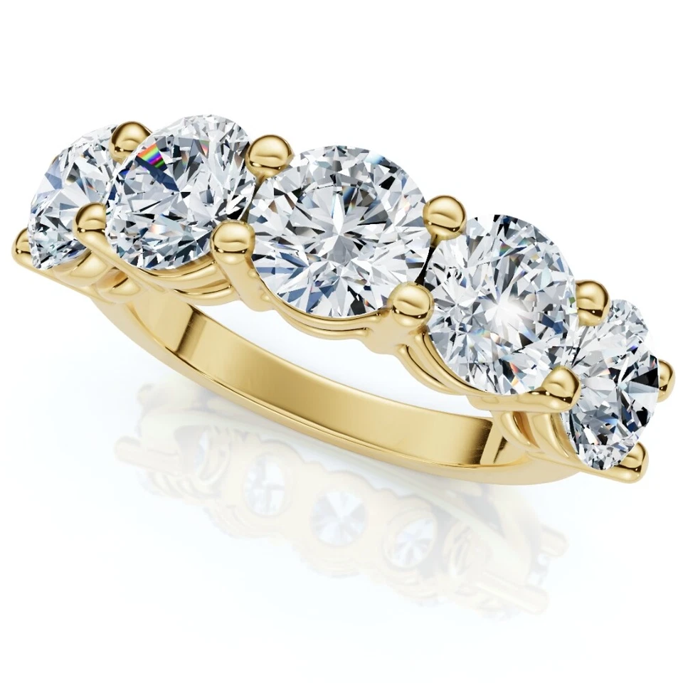 1 - 6.50Ct Diamond Wedding Ring Five Stone Anniversary Band 14k Gold Lab Grown