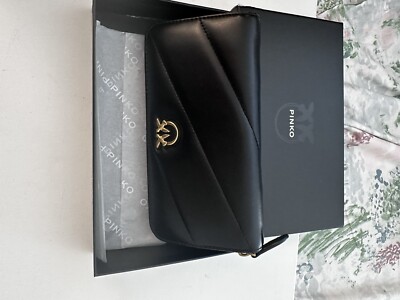 New Women s Real Leather Black Wallet By PINKO,8inch-4inch