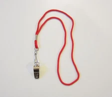 1 NEW HEAVY DUTY CHAMPION BRASS METAL WHISTLE & 1 RED LANYARD WITH HOOK
