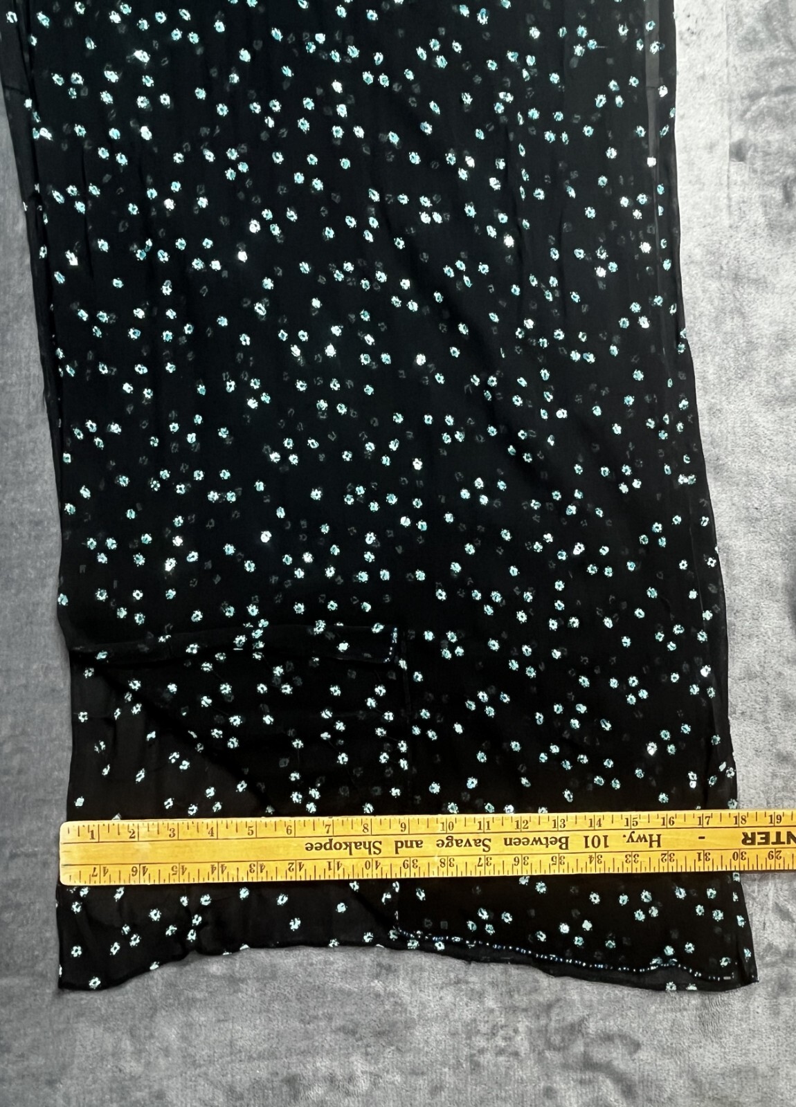 Vintage Long Rectangular Black Sheer Sequined Sca… - image 8