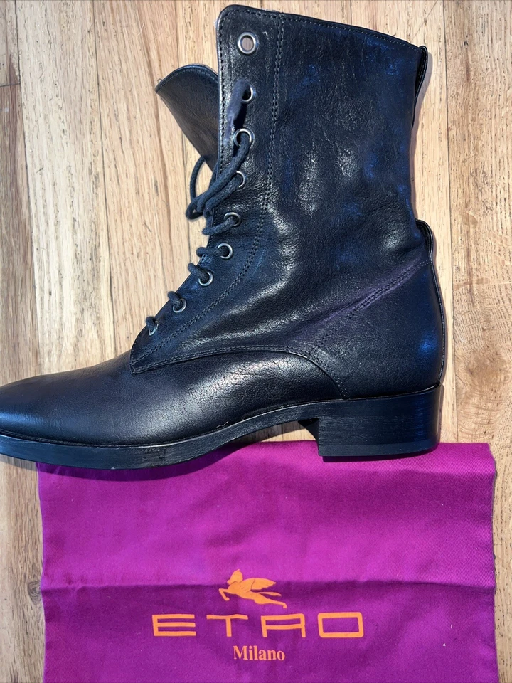 Botas de tornozelo femininas Etro couro Skarpa Donna Stivalet pretas tamanho 39 EUA 8,5 - Imagem 4 de 4