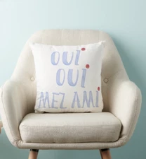 Blue Oui Ami My Friends French  Throw Pillow Cover Covers Artisan