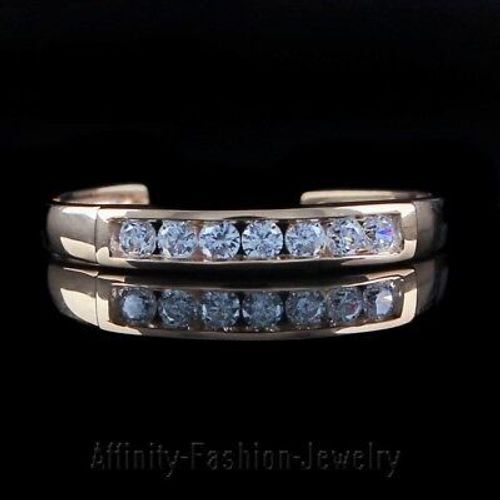 Adjustable Channel Set Cubic Zirconia Toe Ring 14K Rose Gold Plated