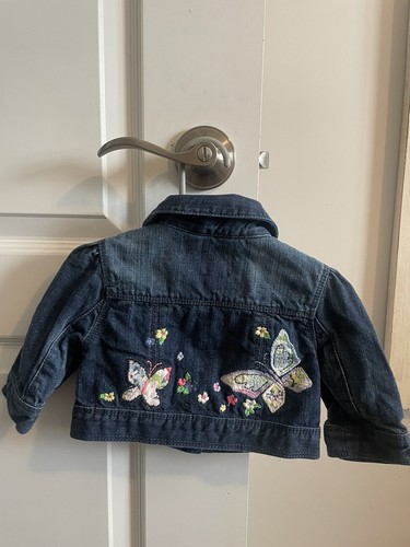 Baby Gap Denim Jean Cropped Jacket Embroidered Butterfies Girl's Size 2 Years - Picture 2 of 6