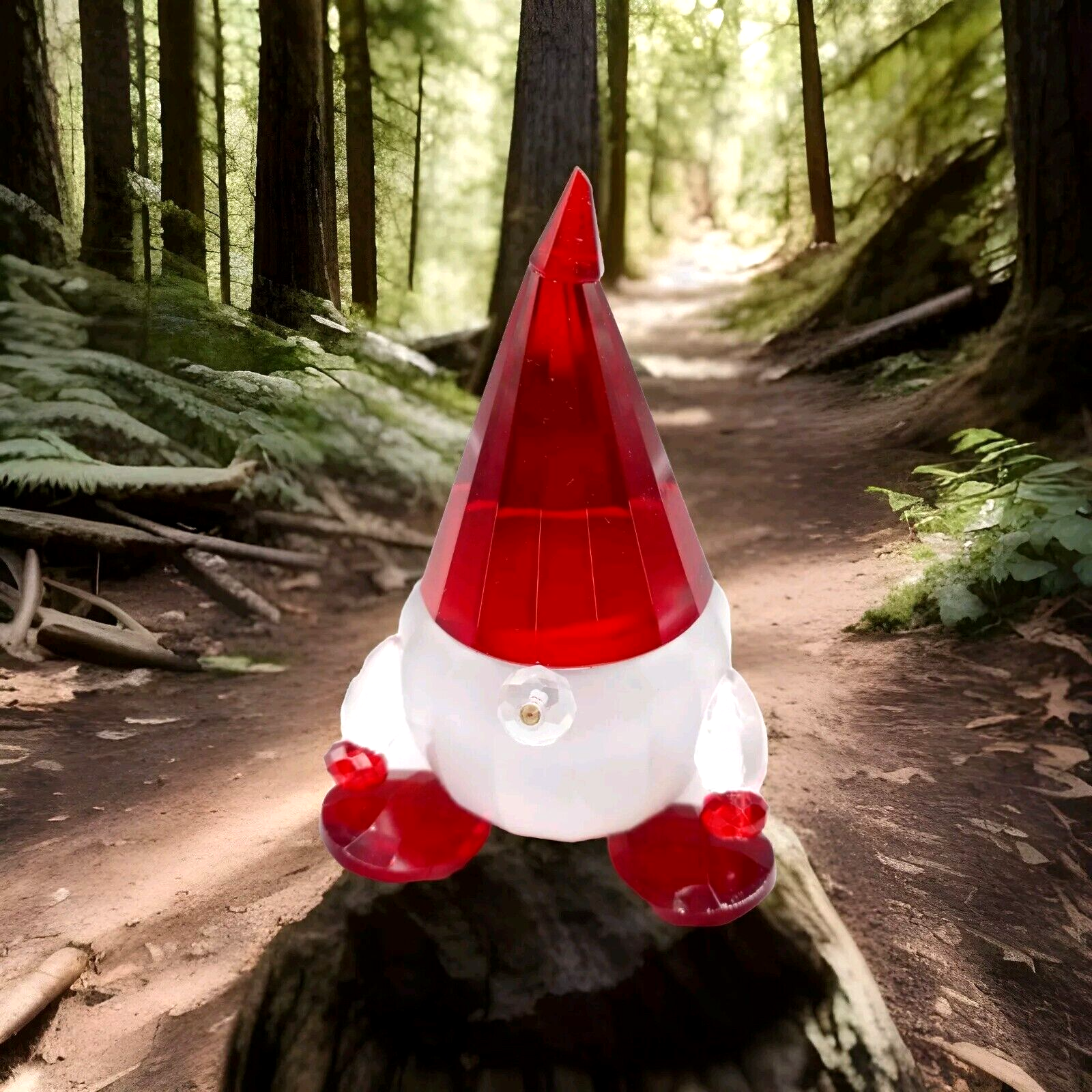 Crystal Gnome Paperweight Simon Designs Red Christmas Collectors Good Luck Item