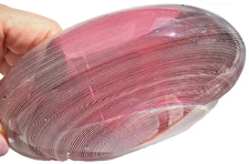 ANTIQUE STEVENS  & WILLIAMS CRANBERRY WITH  WHITE THREAD CASED ART GLASS 8" BOWL