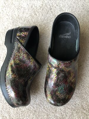 DANSKO 37 Rainbow Scribble Patent Leather Professional danish clogs shoes 
