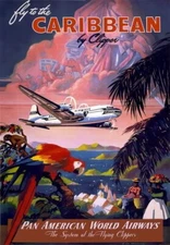 84339 Vintage Fly To The Caribbean By Clipper Classic Decor Wall Print Poster