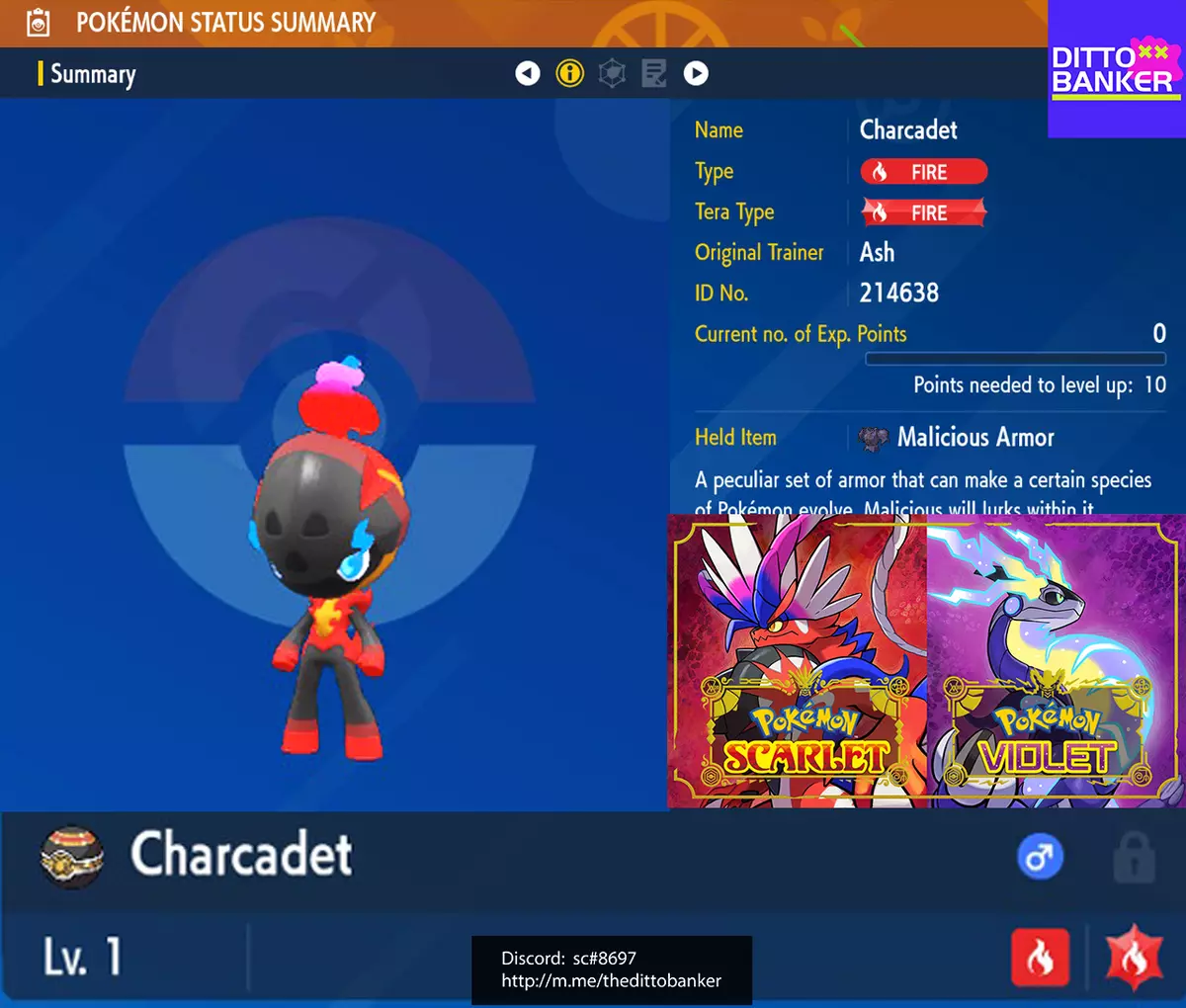 Pokemon Scarlet/Violet ✨SHINY CHARCADET Lv.1 Adamant 6IV w